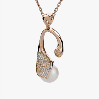 Inverted Tulip Pearl and Diamond Jewelry Pendant